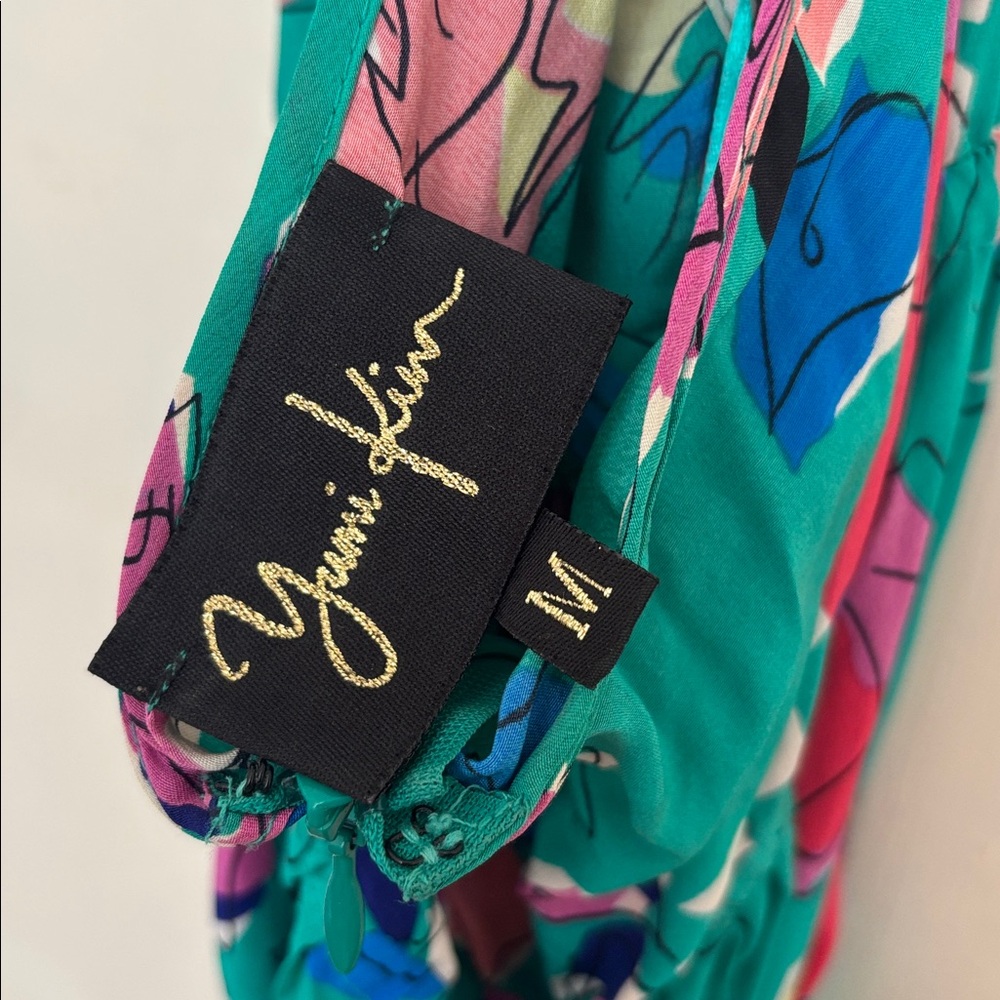 Yumi Kim Teal and Pink Floral Jumpsuit, 100% Silk, size M - Picture 4 of 10